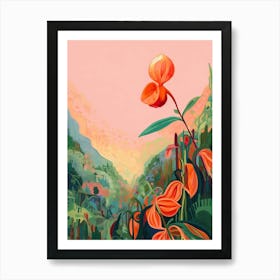 Boho Wildflower Painting Showy Ladys Slipper 1 Art Print