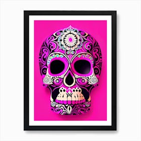 Skull With Mandala Patterns 2 Pink Pop Art Art Print