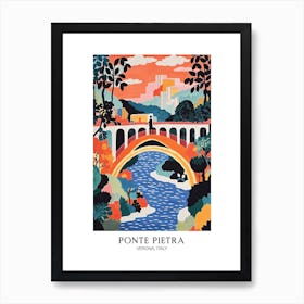 Ponte Pietra, Verona, Italy Colourful 2 Travel Poster Art Print