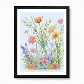 Beautiful Flowers In A Jar 1 Art Print