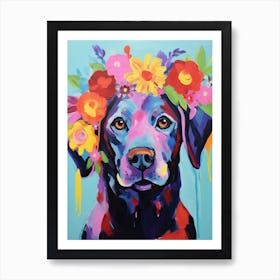 Labrador Retriever Portrait With A Flower Crown, Matisse Painting Style 1 Art Print