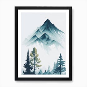 Mountain And Forest In Minimalist Watercolor Vertical Composition 363 Art Print