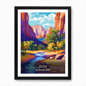 Zion National Park Travel Poster Illustration Style 1 Art Print