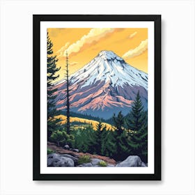 Popocatepetl Mexico Color Line Drawing (5) Art Print