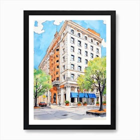 The Post Oak Hotel At Uptown Houston   Houston, Texas   Resort Storybook Illustration 1 Art Print