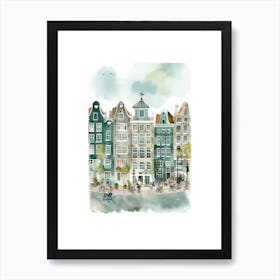 Amsterdam Houses Green Watercolour Art Print