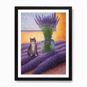 Lavender With A Cat 3 Pointillism Style Art Print