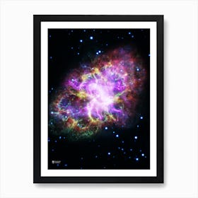 Crab Nebula in bright neon colours. M1, NGC 1952 ⛔ HQ-quality (NASA Hubble Space Telescope) — space poster, science poster, space photo Art Print