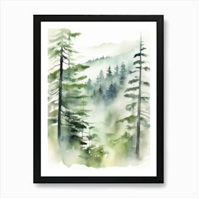 Appalachian Mountains of Misty Pines Watercolor Print of Evergreen Forest..126 Art Print