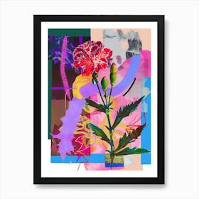 Carnation (Dianthus) 2 Neon Flower Collage Art Print