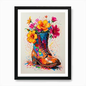 Boots With Flowers 1 Art Print