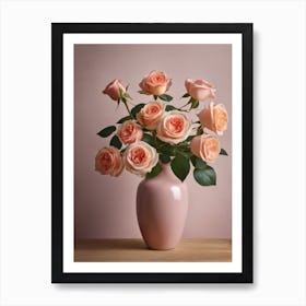 A Vase Of Pink Roses 38 Art Print