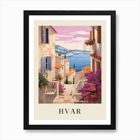 Hvar Croatia 3 Vintage Pink Travel Illustration Poster Art Print