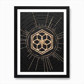 Geometric Glyph Symbol in Gold with Radial Array Lines on Dark Gray n.0084 Art Print