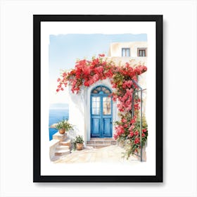 Santorini, Greece   Mediterranean Doors Watercolour Painting 4 Art Print