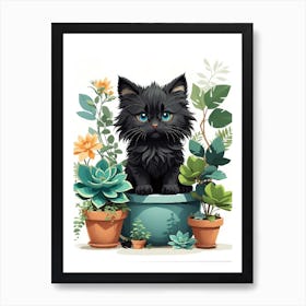 Black Cat In Pot Art Print