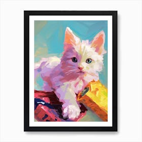 White Kitten Oil Painting 2 Art Print