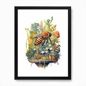 Large Carpenter Bee Beehive Watercolour Illustration 2 Art Print
