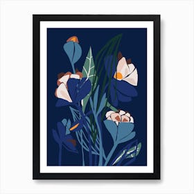 Florals At Night Modern Illustration Art Print