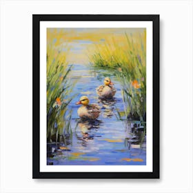 Ducklings Swimming In The River Impressionism 4 Art Print