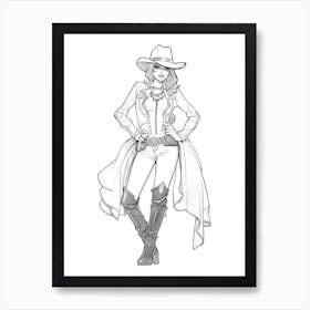 Line Art Cowgirl Illustration 2 Affiche