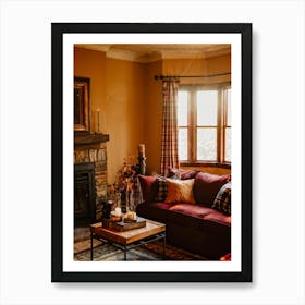 Autumn Themed Cozy Living Room Warm Golden Light Bathing The Room Soft Textures Of Plush Pillows N Art Print