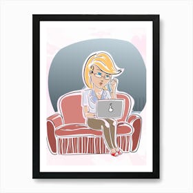 Woman Working On Laptop Art Print