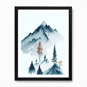 Mountain And Forest In Minimalist Watercolor Vertical Composition 220 Art Print