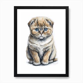 Cute Scottish Fold Cat Painting (8) Art Print