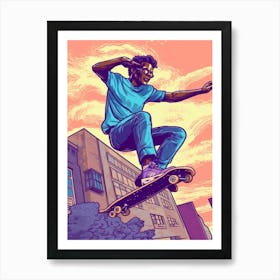 Skateboarding In San Francisco, United States Comic Style 4 Art Print