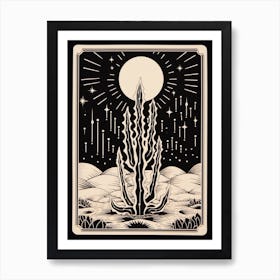 B&W Cactus Illustration Moon Cactus 2 Art Print