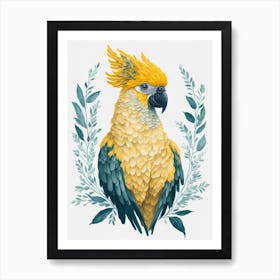 Cute Floral Yellow Cockatoo Painting (1) Art Print