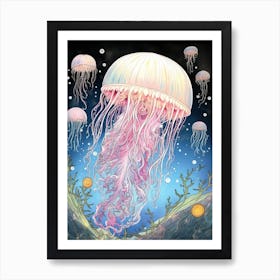 Moon Jellyfish Pencil Drawing 4 Art Print