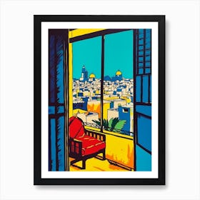 Window View Of Dubai United Arab Emirates In The Style Of Pop Art 2 Art Print