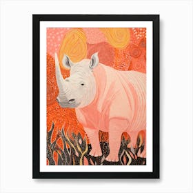 Rhino With Swirly Lines Pink & Orange 1 Art Print
