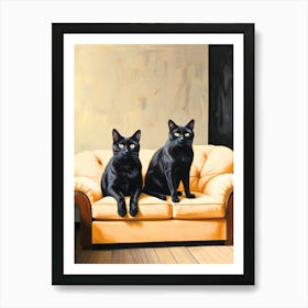 Black Cats On Couch Art Print