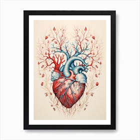 Tree Heart Blue & Red 2 Art Print