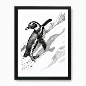 African Penguin Sliding Down Snowy Slopes 7 Art Print