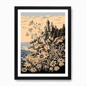 Coastal Castle, Flower Collage Art Print