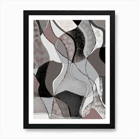 Curves and Patterns Grey Abstract Painting Art Print