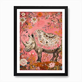 Floral Animal Painting Rhinoceros 3 Art Print