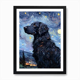 Falt-coated Retriever Starry Night Dog Portrait Art Print