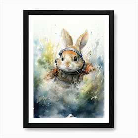 Bunny Scuba Diving Rabbit Prints Watercolour 2 Art Print