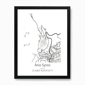 Ano Syros,Greece Minimalist Map Art Print