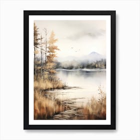 Lake In The Woods In Autumn, Painting 29 Art Print