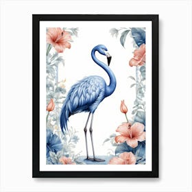Floral Blue Flamingo Painting (9) Art Print