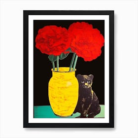 Ranunculus With A Cat 2 Pop Art  Art Print