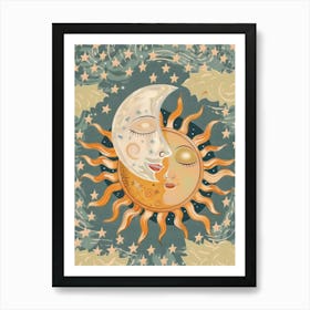 Sun Moon And Stars Celestial Zodiac Funky Bold Boho Art Print
