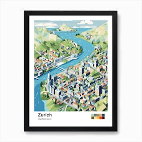 Zurich, Switzerland, Geometric Illustration 2 Poster Art Print