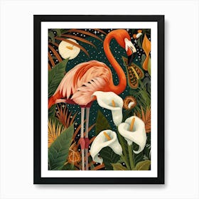 Greater Flamingo And Calla Lily Boho Print 1 Art Print